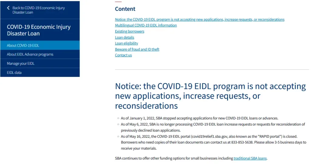 SBA targeted EIDL advance application