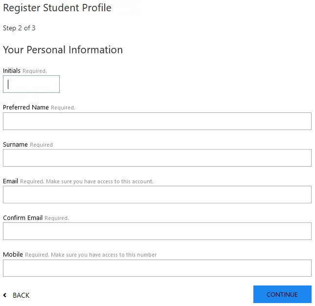 Register student profile Thekwini online