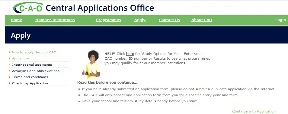 CAO online apply form