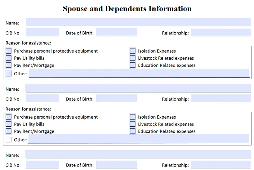 Spouse and dependant details Navajo