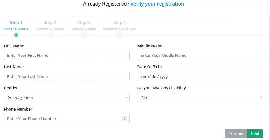 Registration form Kazi