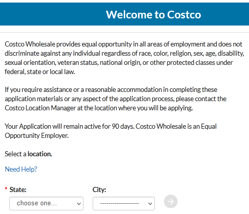 Costco job application