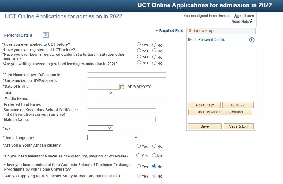 UCT form fill up