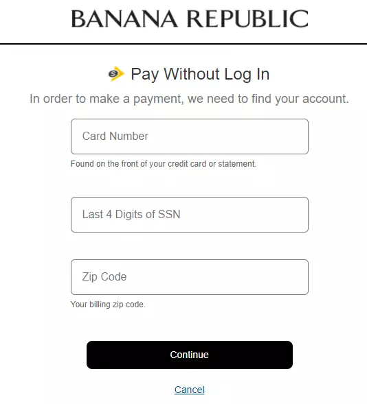 Pay without login Banana Republic