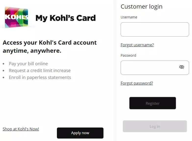 Kohls credit card login