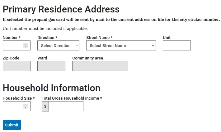 Address residence Chicago gas card