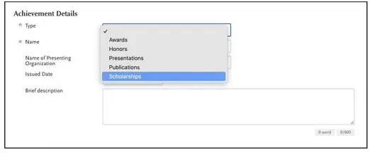 Achievement AACOMAS application