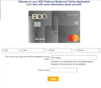 BDO credit card application status