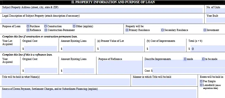 Property and loan information for Uniform loan