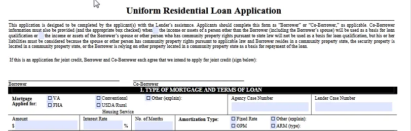 Uniform Residential Loan Application