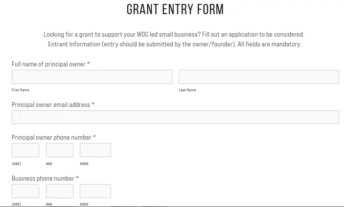 grant entry form