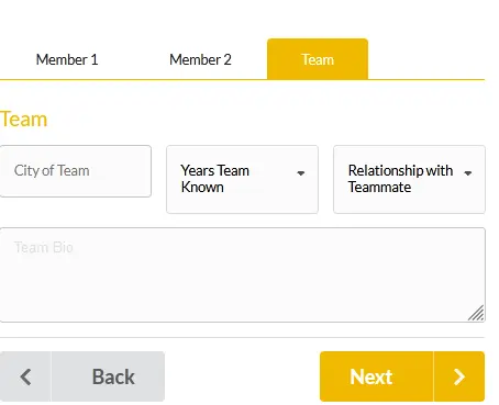 Team details for the application