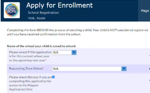 Enrollment application BCPS
