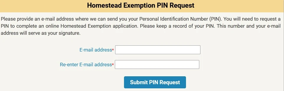 Homestead Exemption PIN Request