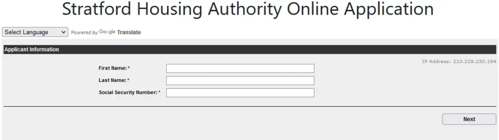 Stratford Housing Authority Online Application
